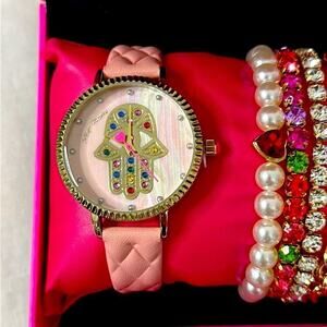 NIB Betsey Johnson Mystic Hamsa Eye Watch with 5 Bracelets Box Gift Set NWT